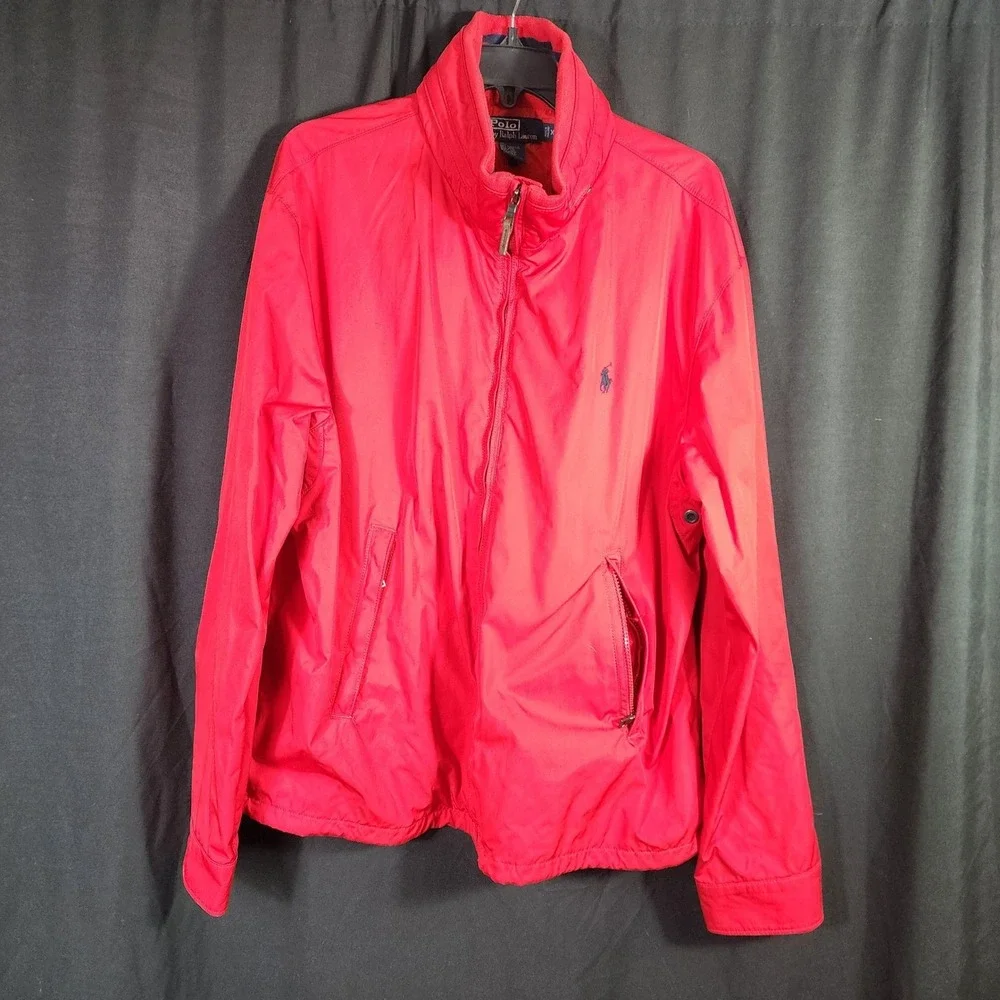 Vtg Polo Ralph Lauren Mens XL Red Windbreaker Jacket Full Zip Stowaway Hood Pony